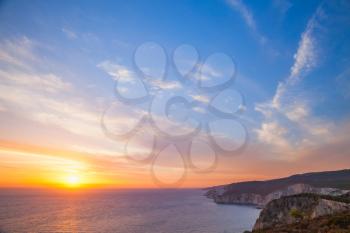 Colorful sunset. Photo taken from Cape Keri in the southwest of Greek island Zakynthos in the Ionian Sea