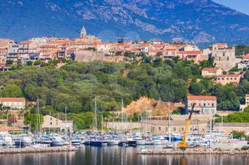 Corsica island, France. Porto-Vecchio town, coastal cityscape