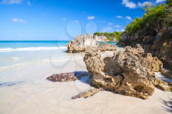 Coastal stones on Macao Beach, popular touristic resort of Dominican Republic, Hispaniola Island