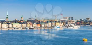Stockholm, panoramic cityscape. Gamla Stan city district in summer morning