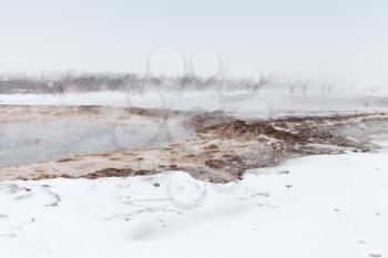 Boiling geysers in southwestern Iceland, winter season