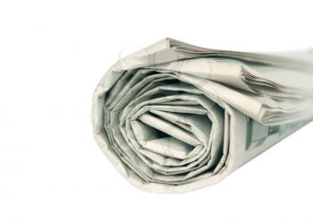 Rolled newspaper isolated on white