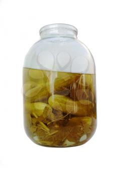 Salt domestic cucumber in the jar