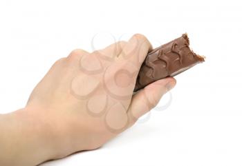 Chocolate bar in the hand isolated