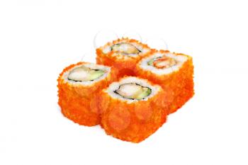 Sushi set - four rolls with red caviar isolated