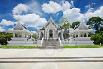 Beautiful white temple with blue sky, Thailand