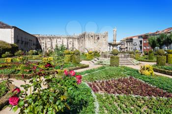 Gardens of Santa Barbara with castle of Braga, Portugal