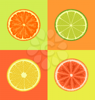 Citrus on different colors backgrounds