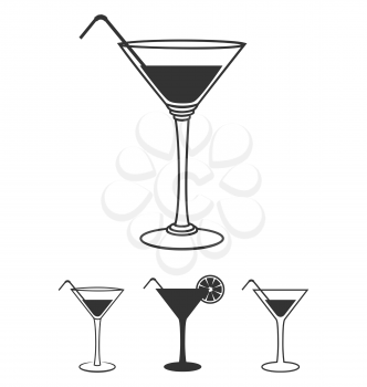 Martini glasses flat icons set isolated on white background