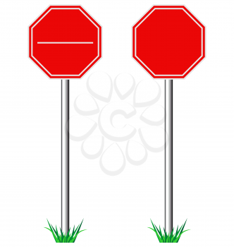 Red STOP road signs with grass isolated on white background