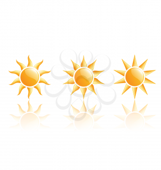 Three suns icons with reflection on white background