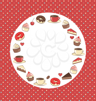 Sweets circle frame on red background in dots