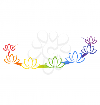 Yoga emblem with abstract chakra lotuses isolated on white background