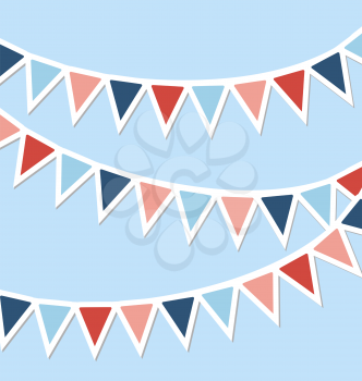Set of multicolored flat buntings garlands isolated on blue background