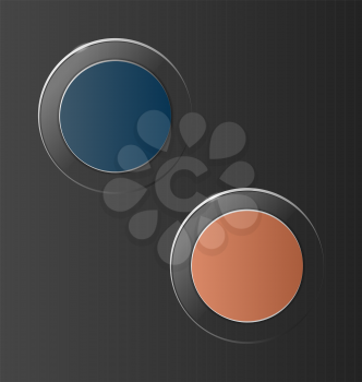 Two multicolred transparent glassy circle icons on grey background