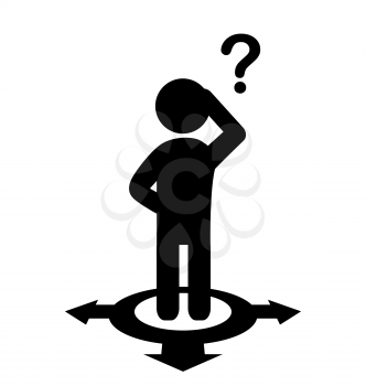Confusion People with Navigation Arrows and Question Mark Flat Icons Pictogram Isolated on White Background