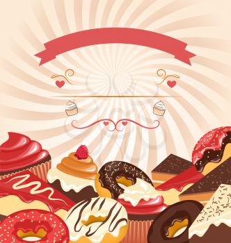 Sweets with radial stripes on beige background