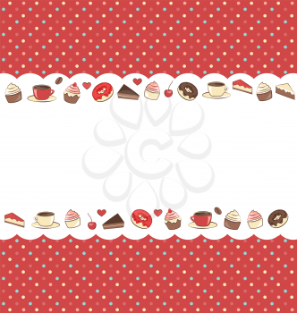 Sweets frame on red background in dots