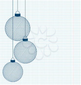 Three hand-drawn Christmas balls on notebook sheet
