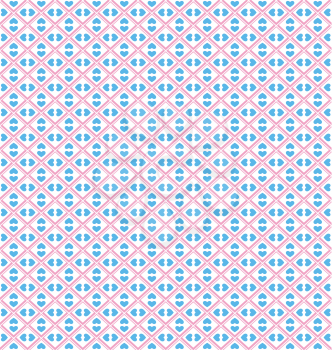 Seamless love pattern. Blue hearts and pink dots on white background
