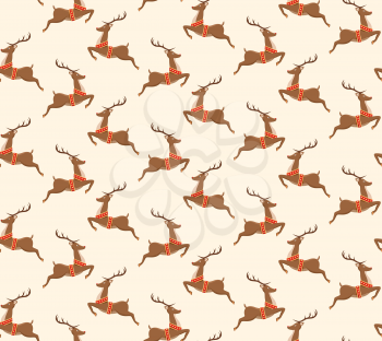 Seamless Christmas Pattern with Santa Reindeers Isolated on Beige Background