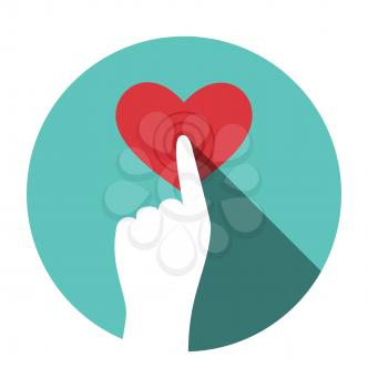 Icon with hand touching heart isolated on white background