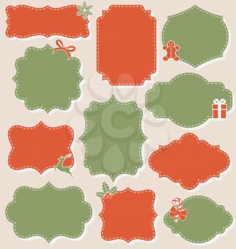 Set of Christmas Vintage Blank Labels Frames Collection Isolated on Beige Background