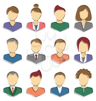 Set of business avatar office employees isolated on white background