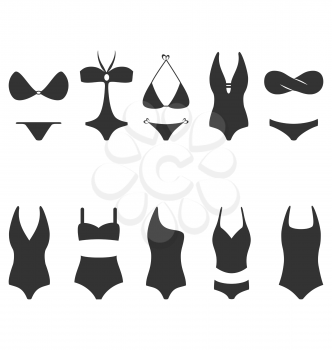 Swimsuit flat icons set isolated on white background