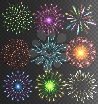 Festive Colorful Bright Firework Salute Burst on Transparent Background