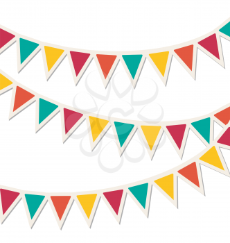 Set of multicolored flat buntings garlands isolated on white background