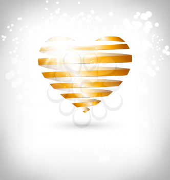 Golden Spiral heart with glow on grayscale background