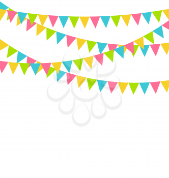 Multicolored bright buntings flags garlands isolated on white background