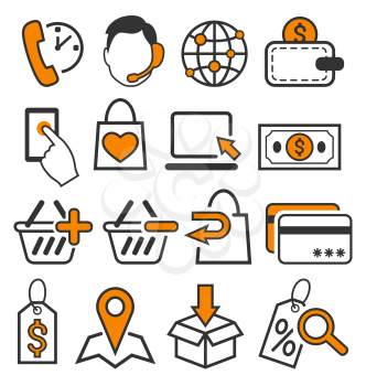 E-commerce Shopping Flat Icons Signs Collection Isolated on White Background