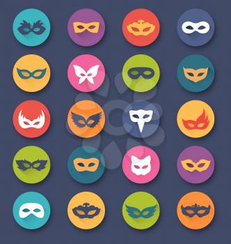 Set Collection of Circle Carnival Masquerade Masks Icons Isolated on White Background