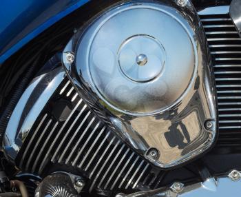 Closeup of chromed motorcycle engine