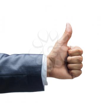 Closeup of thumbs up symbol isolated on white