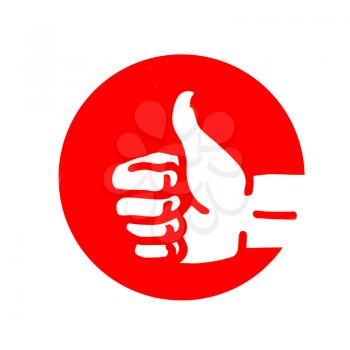Red thumbs up hand sign isolated on white