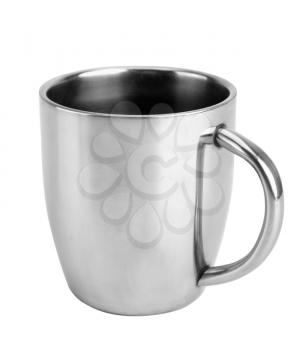 Close-up of silver thermos mug isolated on white