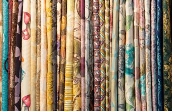 Background of different colorful fabrics 