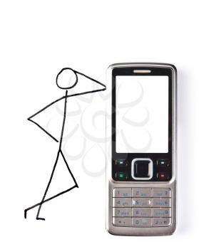 Drawn man with mobile phone