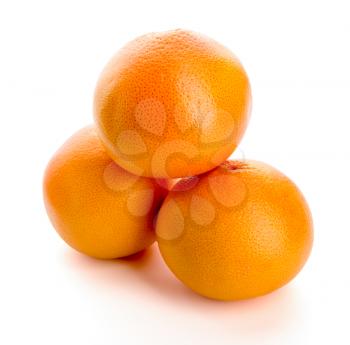 Three round oranges. Isolated over white. Fresh fruit.