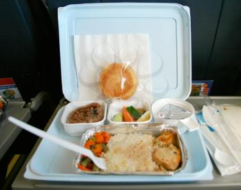 Rise and chicken. Classic airplane food