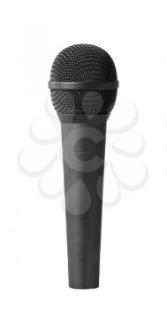 Close-up view of a modern black microphone. Isolated
