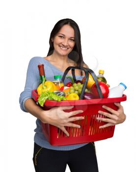 Young girl with a basket full of goods