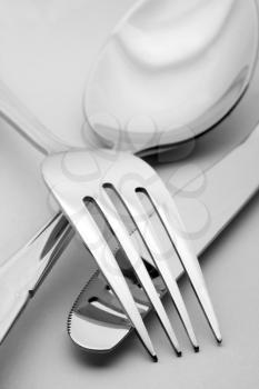 Close-up of fork, spoon and knife