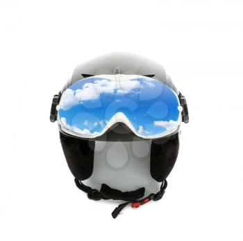 White helmet and goggles isolated on white background