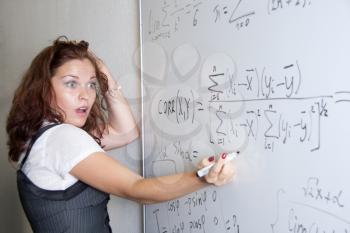 Shocked student. Crazy mathematical formulas