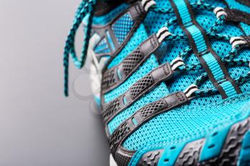 Closeup of blue running shoe