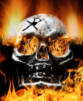 Very scary flaming skull. Concept of horror